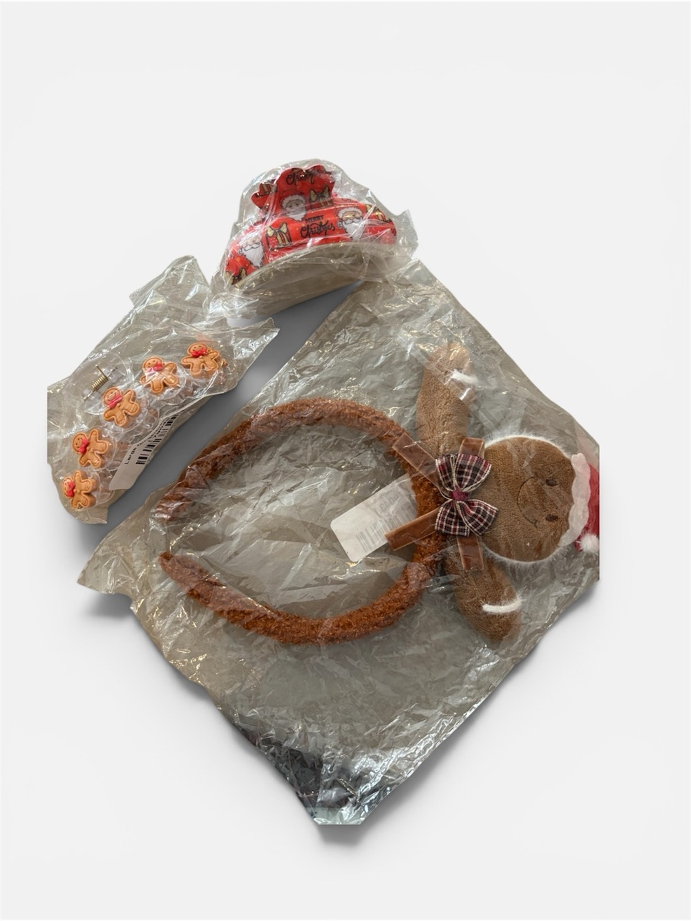 Christmas BUNDLE! Gingerbread Headband, gingerbread hair clip, Santa hair clip!!